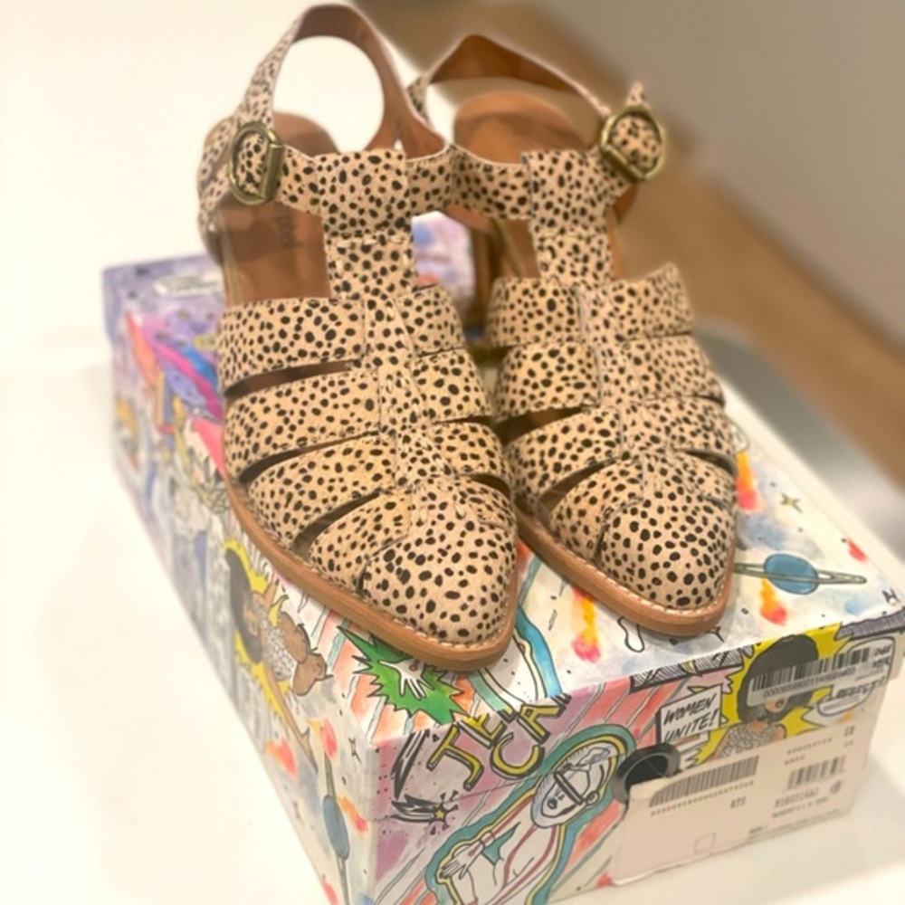 Jeffrey Campbell Beige and Black Spotted Leather Caged Flats